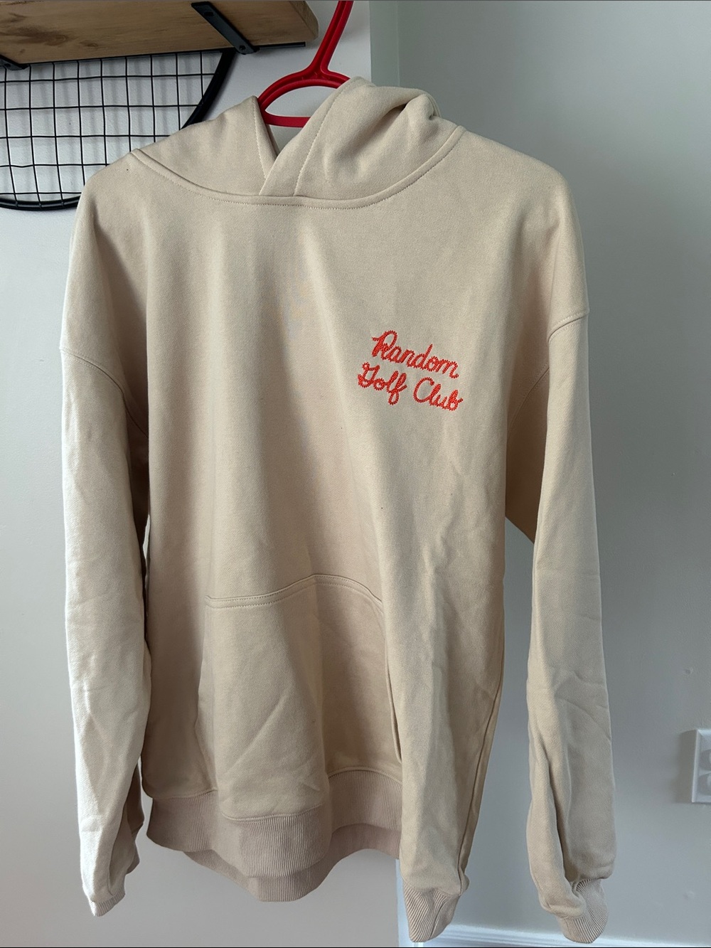 Cream Crewneck Hoodie with Red 'Random Golf Club' Script - Men's Pullover